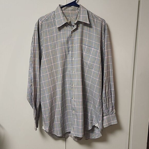 Peter millar mens button down large Checkered shirt pink blue church office baby - Picture 1 of 10